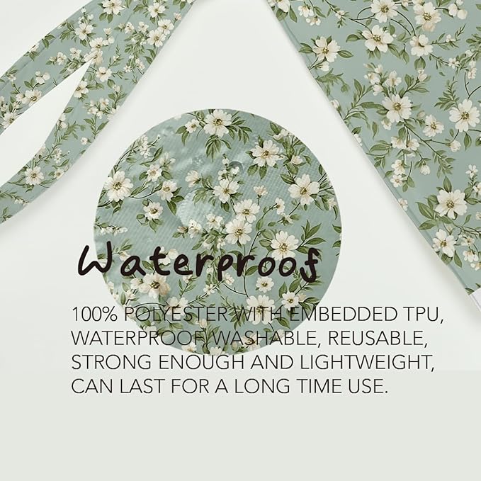 Fokongna Floral Print Wet Bag, Small Portable Waterproof Multi-Functional Organizer for Women, Green Tiny White Floral, Ideal for Daily, Beach & Travel
