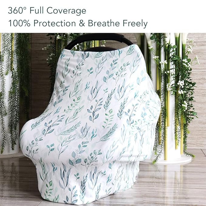 DILIMI Nursing Pillow Cover and Baby Car Seat Cover, Green Leaf