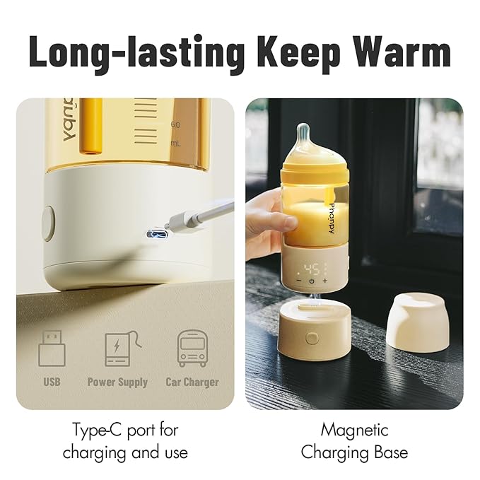 Phanpy Portable Bottle Warmer with Anti-Colic Thermostatic Baby Bottle, Bottle & Milk Warmer All-in-one, Travel-Ready with Fast Heating & Long-Lasting Keep Warm, 0.51 lB Weigh Smaller and Lighter