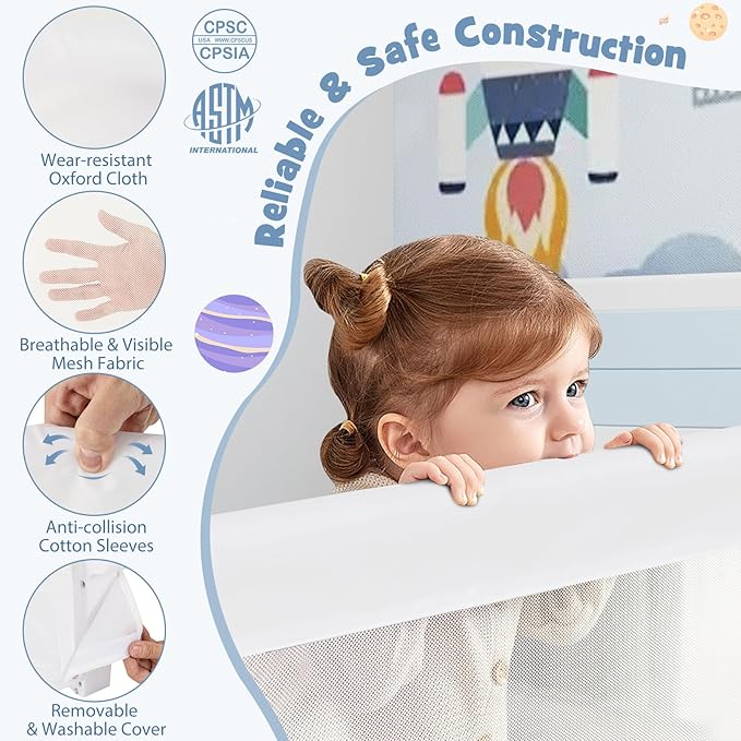 BABY JOY Bed Rails for Toddlers, Swing Down Safety Bed Guard for Convertible Crib, Folding Baby Bedrail for Kids Twin, Double, Full Size Queen & King Mattress (47-Inch, White)