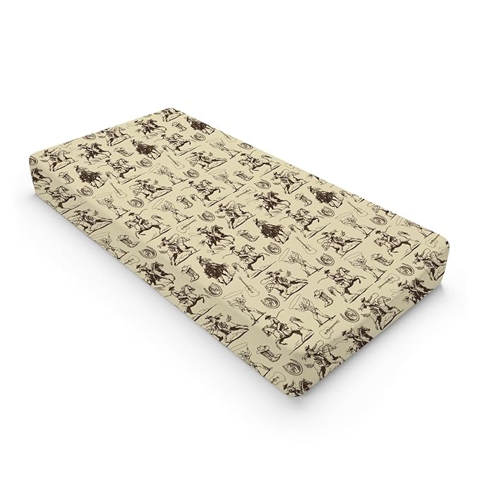 Vintage Western Cowboy Baby Changing Pad Covers for Boy Girl 32''x16'' Country Cowboy Hat Boots Guitar Fitted Diaper Change Table Pad Mats Wild West Soft Breathable Nursery Cradle & Bassinet Sheets