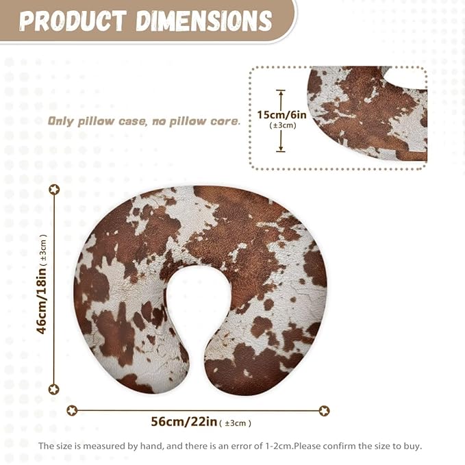 Nursing Pillow Cover for Baby Boys Girls, Brown Cow Print Breastfeeding Pillow Slipcover Cushion Cover, Soft Fabric Fits Snug On Infant