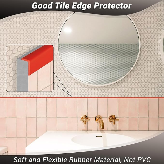 Rubber Edge Corner Trim, Self Adhesive L Shaped Edge Trim, Small Size Peel and Stick Edge Trim for Tile, Wall and Furniture Edges, Red Color, 10Ft