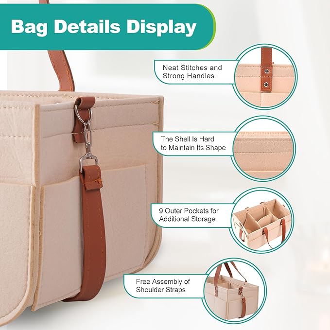 lefeke Diaper Caddy Bag,Car Organizer and Storage,Caddy Organizers with Handles and Straps, Baby Bottle Organizer for Nursery,Portable Baby Diaper Caddy (Oatmeal)