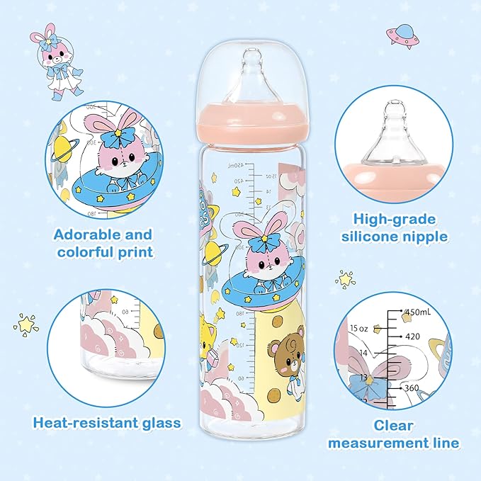 LittleForBig Adult Baby Bottle Ultra Printed Specialty Oversized Glass Feeding Baby Astros Pattern