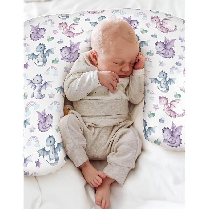 Fairytale Dragon Love Stars Baby Nursing Pillow Covers for Boy Girl Baby Dragons Purple Nursery Feeding Pillowcase for Breastfeeding Pillows Fantasy Animal Soft Stretchy Slipcover for Newborn Infant