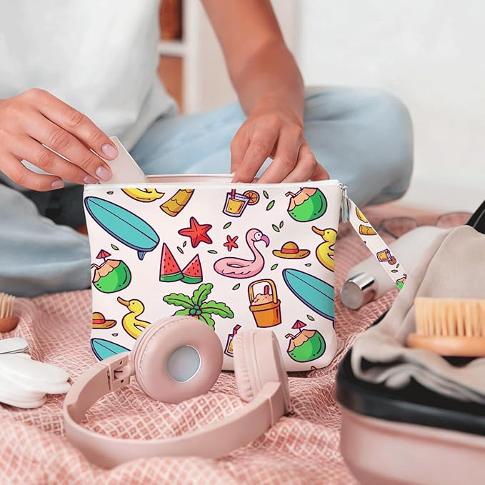 IAXIC Wet Dry Bag, Wet Bag for Swimsuit, Diaper Sunscreen Large Zipper Pouch Waterproof Pouch, Beach Bags for Women, Gifts for Ladies Girls Friends Colleagues and Sisters, Summer Vacation Theme