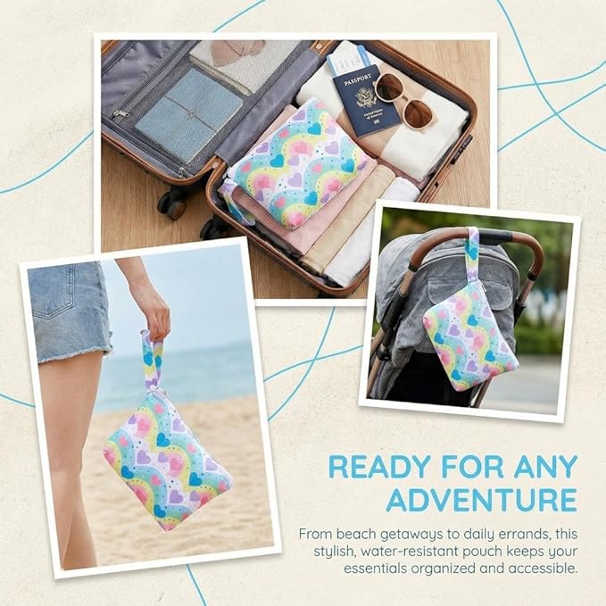 Waterproof Wet Bag with Wrist Strap, Reusable Zippered Pouch for Beach, Swim & Travel, Compact Cosmetic Toiletry Organizer Bag, 7.9 * 9.5 * 2 inches