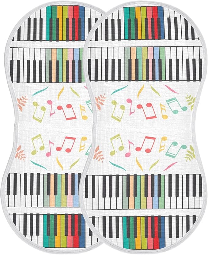 Colorful Piano Keyboard Music Note Muslin Burp Cloths for Baby 2 Pack Soft 100% Cotton Baby Washcloths Bibs for Boy Girl