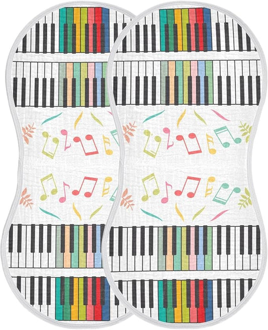 Colorful Piano Keyboard Music Note Muslin Burp Cloths for Baby 2 Pack Soft 100% Cotton Baby Washcloths Bibs for Boy Girl