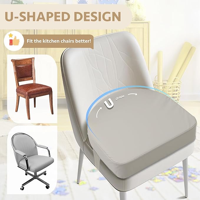 E1F1NN DOT U-Shaped Toddler Booster Seat for Kitchen Chair (Big Size) Dining Table, Portable Waterproof PU Material Kids Booster Seat with Safety Buckles, High Cushion for Travel with Non-Slip Bottom