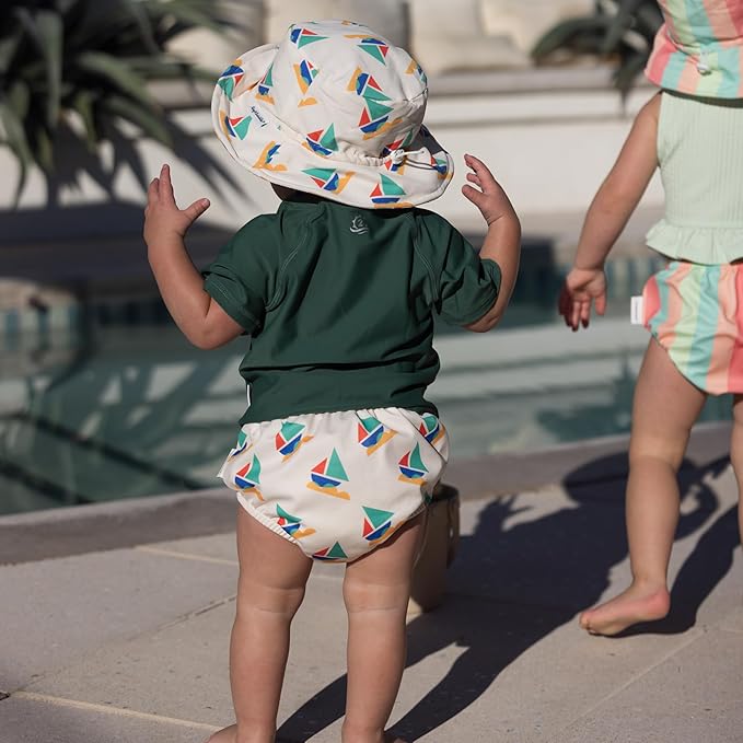 Tiny Twinkle Pull-Up Reusable Swim Diapers 2-Pack | Waterproof and UPF 50+ Sun Protection | Lightweight and Absorbent | Machine Washable(Sailboats,Zig Zag Stripe,6-12M)