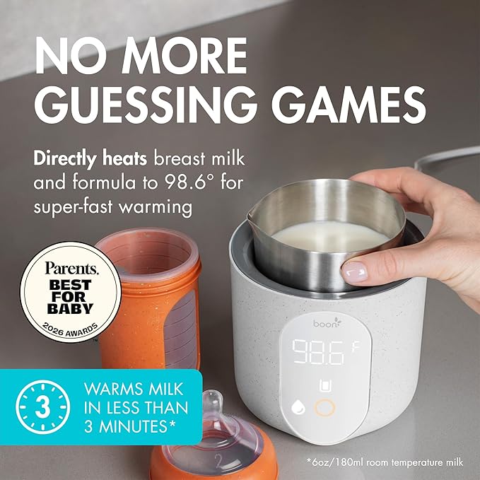 Boon Tempro Direct Heat Breastmilk Warmer - Retains Nutrients in Baby Formula and Breastmilk - Quick Liquid Warmer with Real Time Temp Reading - Breastfeeding Essentials