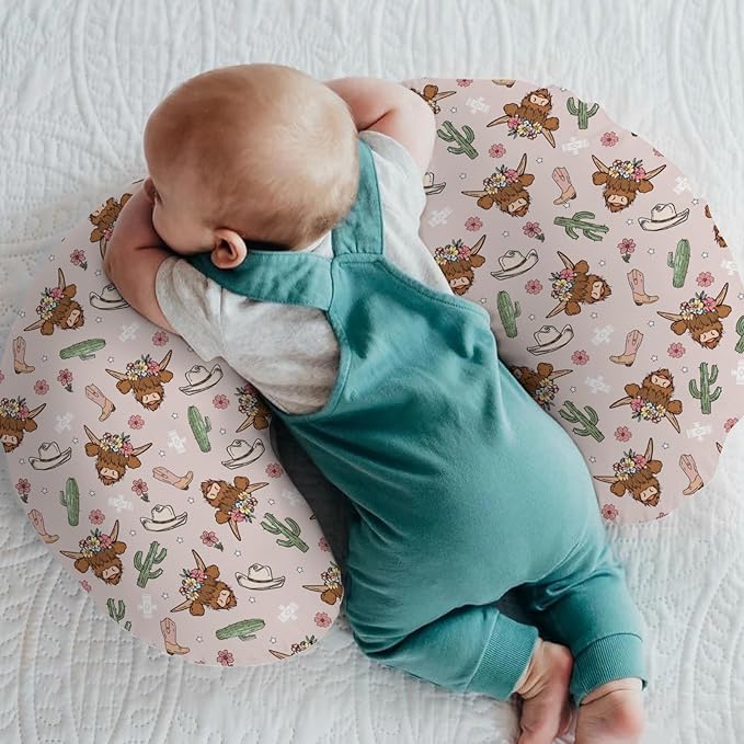 Highland Cows Cactus Baby Nursing Pillow Covers for Boy Girl Pink Western Cowgirl Boots Hats Yak Floral Nursery Pillowcase for Breastfeeding Pillows Wild West Soft Stretchy Slipcovers for Newborn