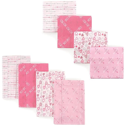 Luvable Friends Unisex Baby Cotton Flannel Burp Cloths and Receiving Blankets, 8-Piece, Love, One Size