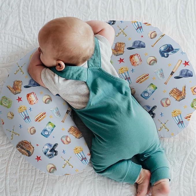 Baseballs Patriotic Baby Nursing Pillow Covers for Boy Girl 4th of July Baseballs Bats Hats Nursing Pillowcase for Breastfeeding Pillows American Sports Soft Stretchy Slipcovers for Newborn Infant