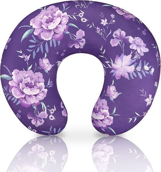 Nursing Pillow Cover, Breastfeeding Pillow Cover for Baby Girls Boys, Soft Stretchy Nursing Pillowcase for Infant Newborn, Removable Slipcover for Nursing Pillows, Purple Floral(Only Cover)