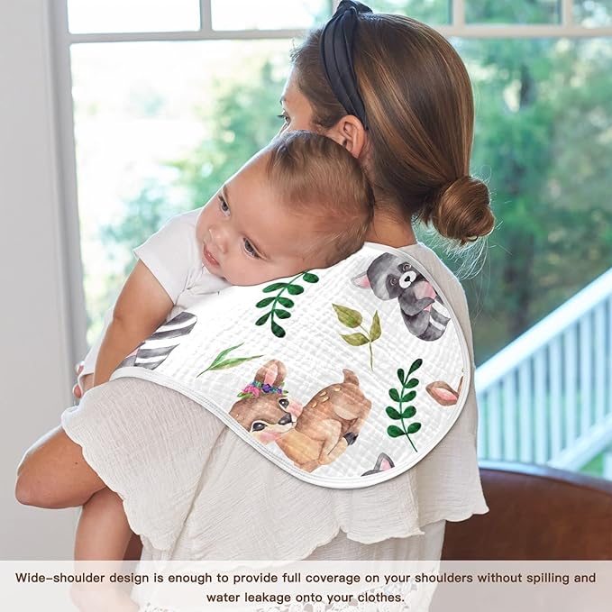 Raccoons Deer Forest Flower Leaf Muslin Burp Cloths for Baby 2 Pack 100% Cotton Baby Washcloths Bibs for Boy Girl
