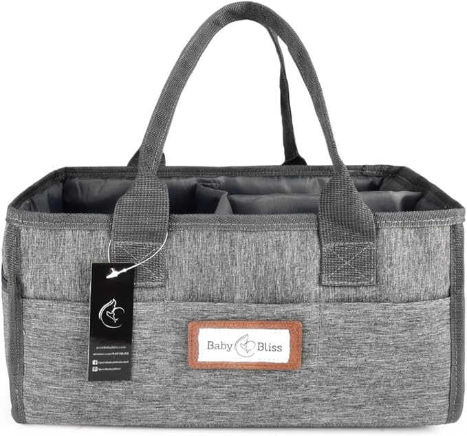 BabyBliss Polyester Diaper Caddy Organizer - Portable Wipe-Clean Nursery Storage Basket with Pockets and Dividers for Diapers, Wipes and Baby Essentials - For Nursery, Living Room and Car