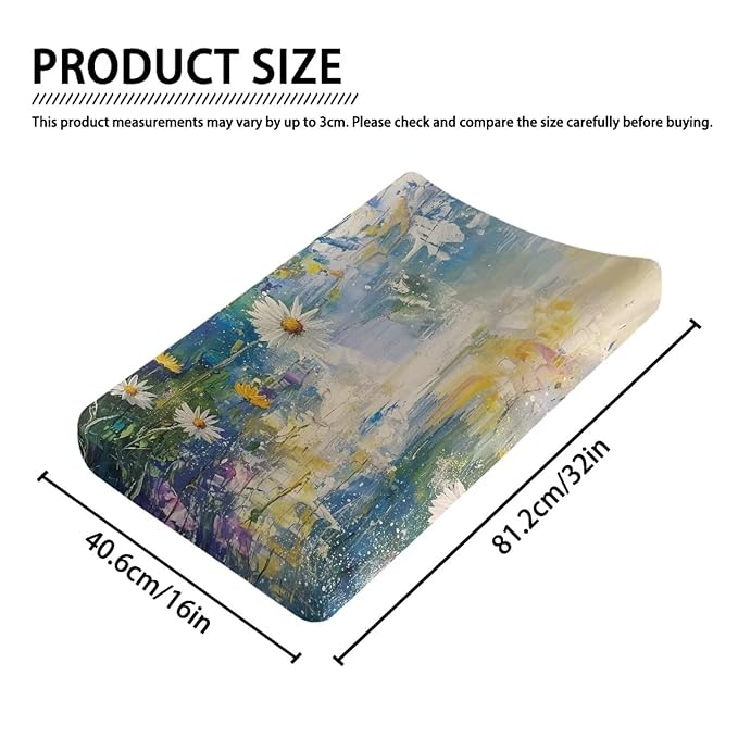 ZDCUSTOM Daisy Printing Changing Pad Sheets for Boys Girls Soft Breathable Changing Table Sheet Infant Newborn Changing Mat Sheet Fits 32"x16" Contoured Pad