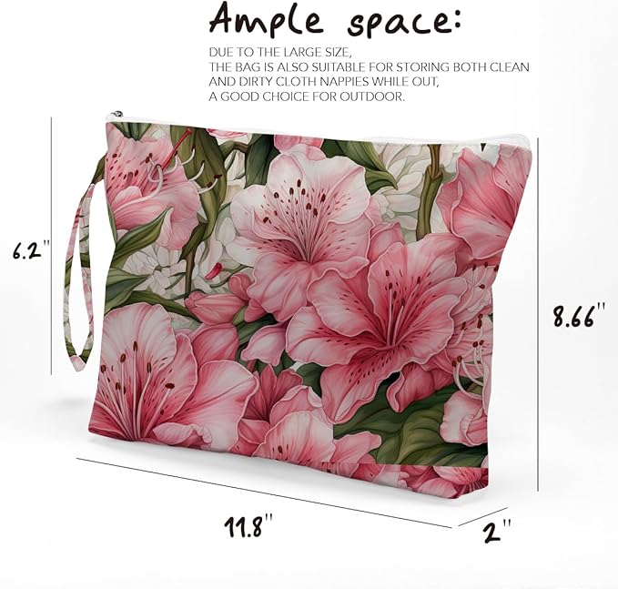 Fokongna Floral Print Wet Bag, Small Portable Waterproof Multi-Functional Organizer for Women, Pink Lilies, Ideal for Daily, Beach & Travel