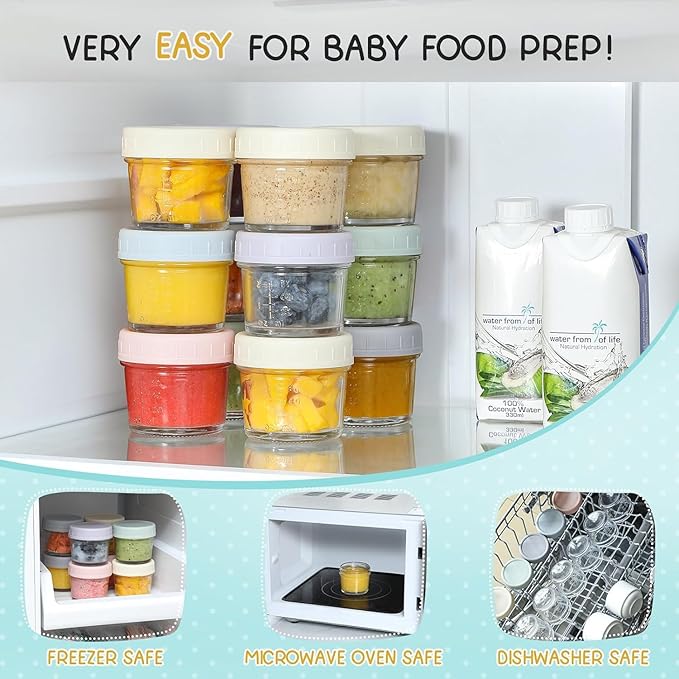 VITEVER 6 Pack Glass Baby Food Storage Containers - 4 oz Baby Food Storage Jars With Lids, Baby Food Maker, Microwave, Dishwasher & Freezer Safe