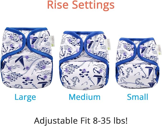 OsoCozy One Size Cloth Diaper Covers - Adjustable Snap Fit & Double Leg Gussets for Baby Boys & Girls from 8-35 Pounds. Use with Prefold, Flat or Fitted Cloth Diapers or Snap-in Inserts.