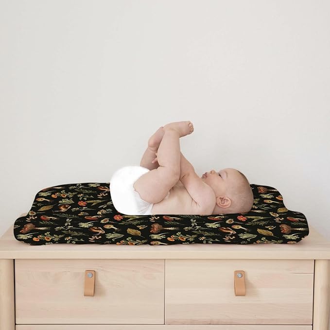 Vintage Mushroom Forest Baby Changing Pad Covers Retro Mushrooms Snail Flowers Leaves Nursery Diaper Changing Table Sheets for Boy Girl Soft Breathable Stretch Fitted Change Table Mats 32''x16''