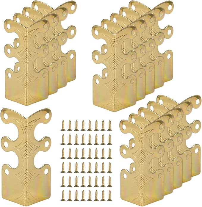 15 Pcs Baseboard Corner Protectors, Vintage Brass Skiffers with Screws, Antique-Style Skirting Board Corner Guards, Decorative Corner Covers for Furniture and Wall Protection