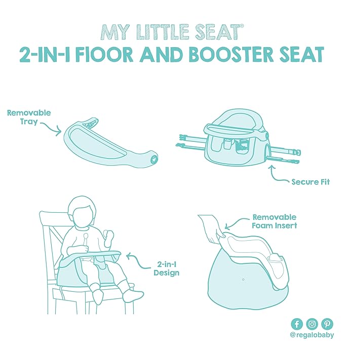 Regalo 2-in-1 Baby Floor Seat & Booster Seat with Tray, Sit-Up Support Chair for Infants & Toddlers, Portable Feeding Seat with Harness, Grow-with-Me Design, Indoor & Outdoor, White/Gray