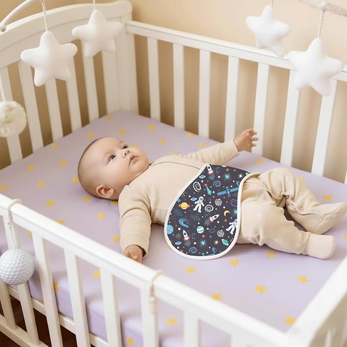 4 Pack Baby Burp Cloths for Boys Girls, Soft Cotton, Deep Blue Space Galaxy Theme Design, Super Absorbent Baby Burping Cloths for Newborns, Machine Washable and Reusable Baby Spit-Up Cloths