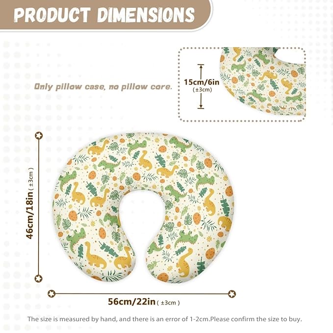 Dinosaur Floral Nursing Pillow Cover, Quick-Dry Fabric Fits The Original Support Pillow for Breastfeeding and Bottle Feeding Nursing Pillow Cover with Hidden Zipper