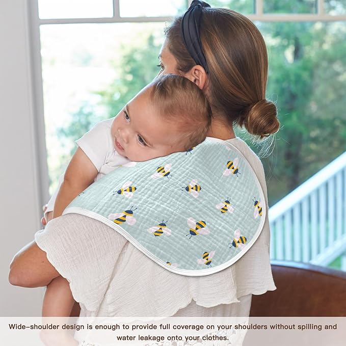 Muslin Burp Cloths for Baby Boys and Girls - 1-Pack Ultra Absorbent Cute Bee Muslin Washcloths, Newborn Towel, Milk Spit Up Rags, Burp Cloth Bib for Unisex, 22 x 11 Inch