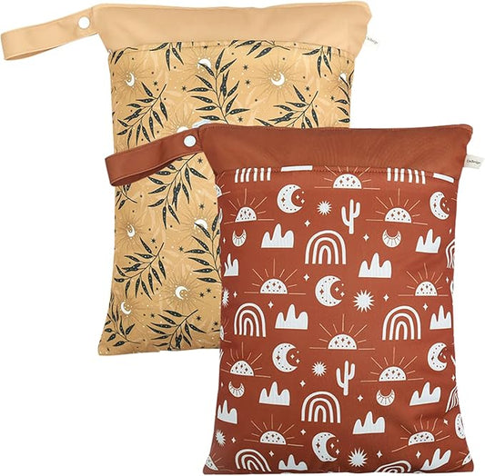 Lmbabter Baby Wet Dry Bag for Cloth Diaper Bag 2PCS Small Diaper Organizer Bag Waterproof Pouch for Swim,Gym,Stroller,Travel