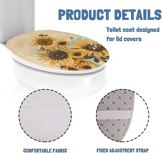 Sunflower Bathroom Toilet Lid Seat Toilet Protector Cover Soft, Dustproof Polyester Fabric Toilet Seat Cover Covers Stains, Stays Clean, Easy To Install