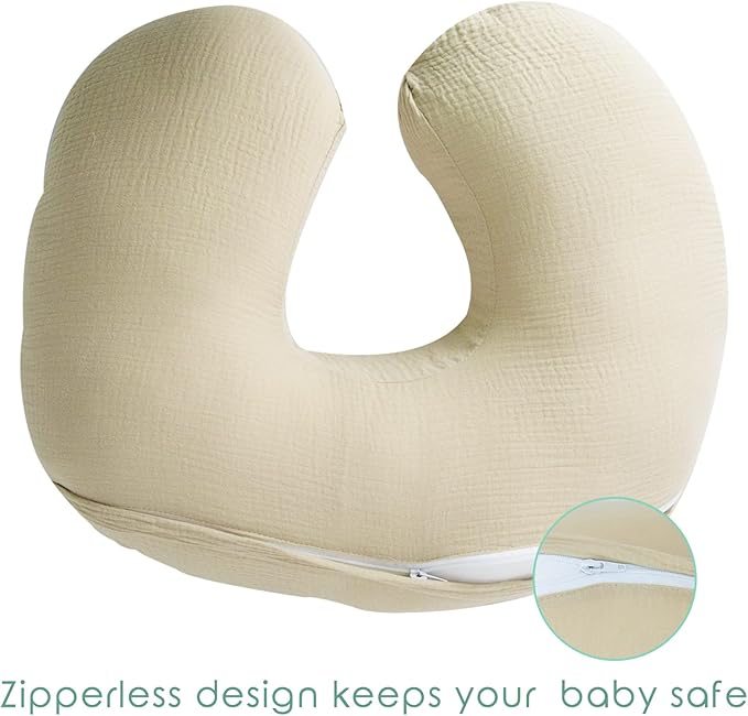 Ultra Soft Muslin Nursing Pillow Cover,Organic Cotton Nursing Cover for Breastfeeding, Fits Original Nursing Supports (Beige)