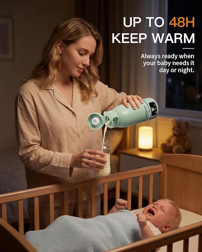 Portable Bottle Warmer on The Go, 17.6 OZ 120 W Fastest Heating, for Breast Milk & Water, 17400 mAh Battery, Precise Temperature Control, 48H Keep Warm, Rechargeable Baby Milk Warmer for Car & Outdoor
