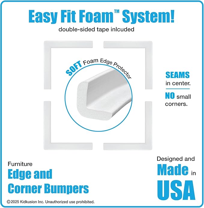 KidKusion Corner and Edge Protector | Easy Fit System | Soft Durable Foam Rubber Padding for Furniture w/Doublesided Tape | Babyproofing Bumper Guards | Large Profile | 20 Ft. | Off White