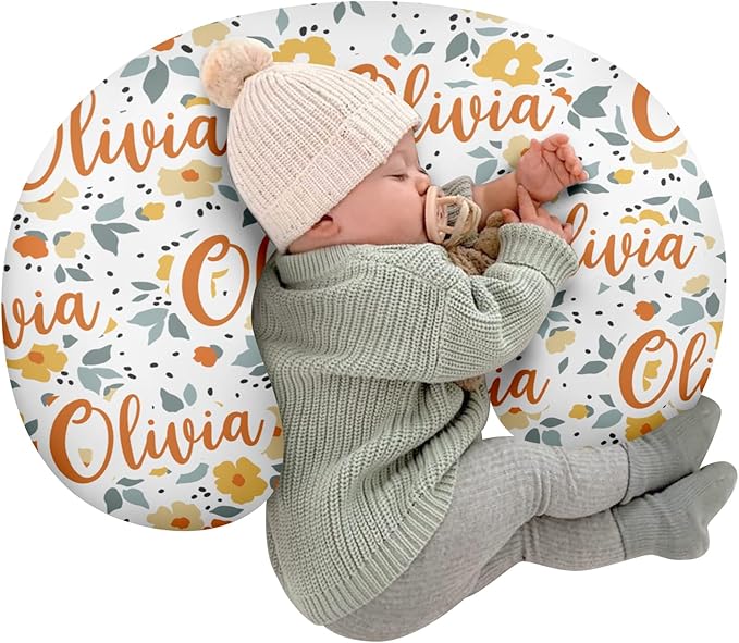Customizable Flowers Baby Nursing Pillow Cover - Add Your Baby's Name, Ultra-Soft Stretch Fabric, Fits Standard Nursing Pillows, Ideal for Baby Showers Style 21