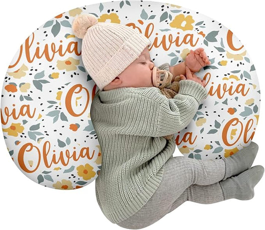 Customizable Flowers Baby Nursing Pillow Cover - Add Your Baby's Name, Ultra-Soft Stretch Fabric, Fits Standard Nursing Pillows, Ideal for Baby Showers Style 21