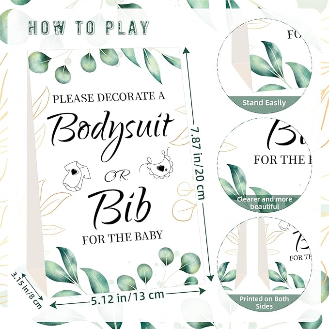 Bibs Bodysuits Baby Shower Game Sign Set Newborn Onesies Feeder Gift Fabric Marker Stencils Kit