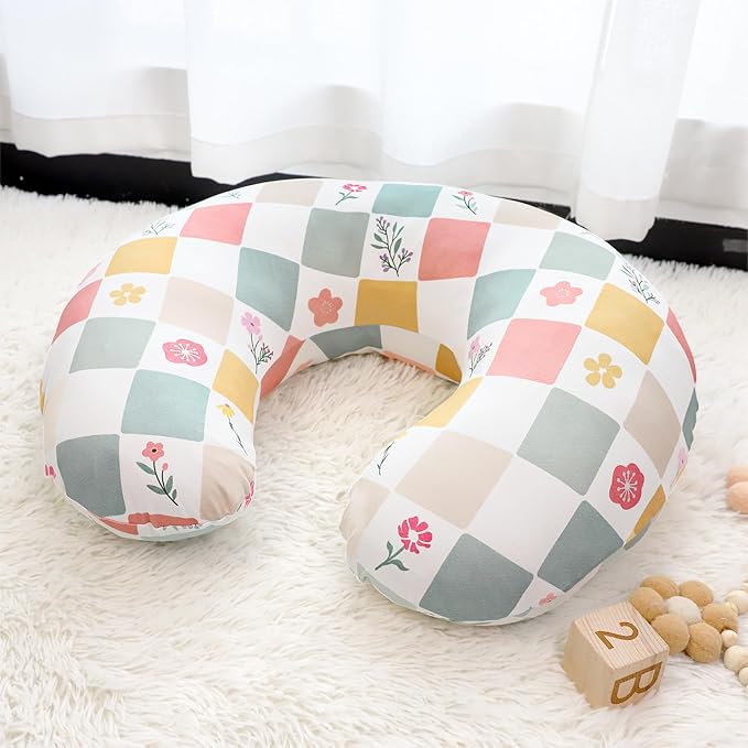 SWESEN Nursing Pillow Cover Girls, Floral Breastfeeding Pillow Cover for Baby, Snug Fits Newborn Nursing Pillow Case, Super Soft Breathable, Flower Lattice