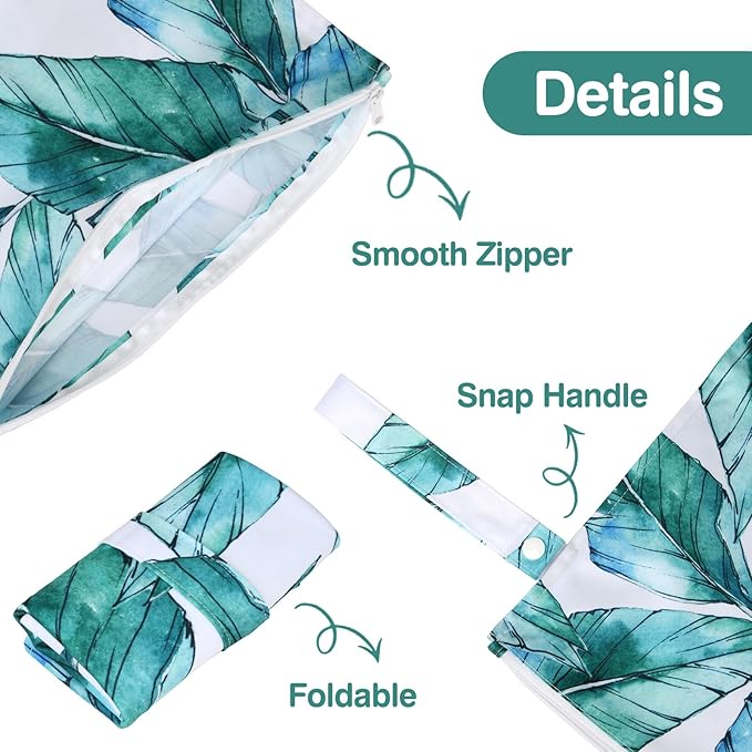 Waterproof Wet bag for Baby,Travel,Swim Suit,Cloth Diapers,Pump Parts,Pool,Beach,Gym Clothes,Toiletry,Hook to Stroller,Daycare,Zipper Reusable Wetdry Packing Pouch-Jungle Palm Leaf Favors
