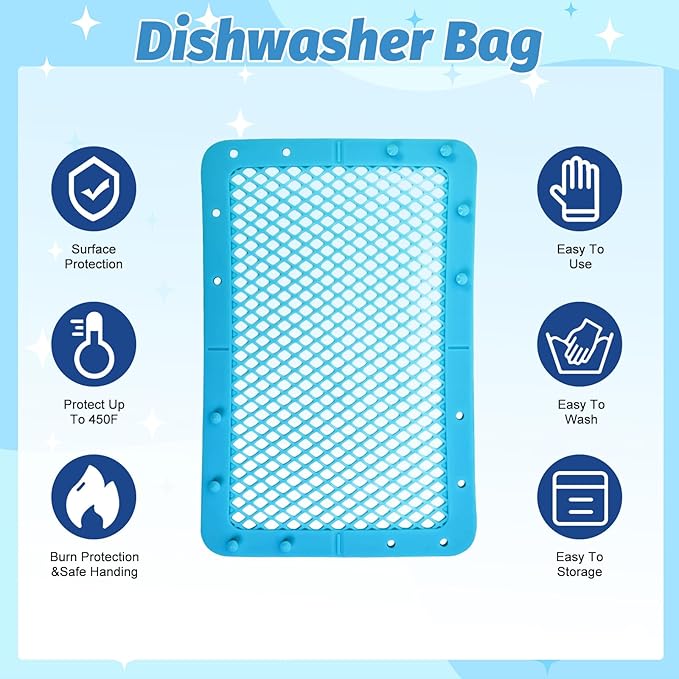 3 Pcs Silicone Dishwasher Bags, Large Baby Bottles Dishwasher Bags for Small Items, Bottle Nipples, Breast Pump Accessories, Pacifiers, and Toy Parts(Blue, Green)