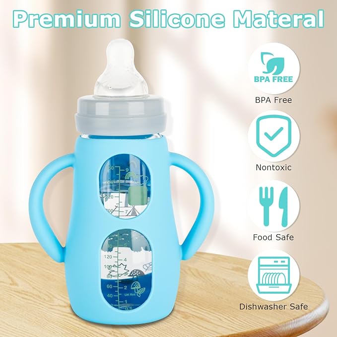 Silicone Sleeves with Handles for Mam Glass Baby Bottles 9oz,Anti Breakage Baby Bottle Holder with Handles 3 Pack