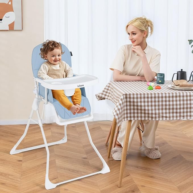 INFANS Baby High Chair, Quick Folding Portable Highchair for Babies and Toddlers with Adjustable Footrest Removable Dishwasher Tray PU Seat, Compact Highchairs for Baby Age 6-36 Months