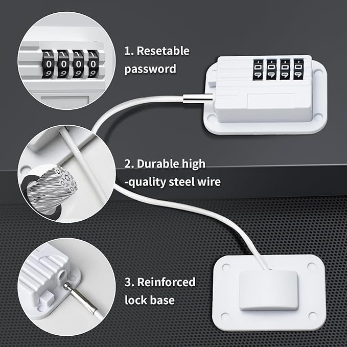 Ougourim Refrigerator Lock - Upgraded Combination Lock for Upright Freezer, Child Safety Lock for Cabinets, White