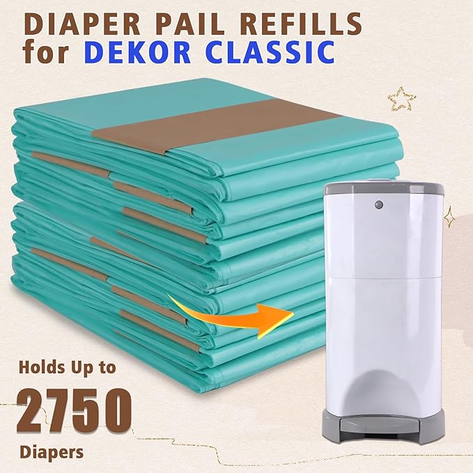 Sloyar Refills Compatible with DEKOR CLASSIC Diaper Pails/5 Pack/Versatile and Functional/Suitable for Seniors and Infants/Baby Powder Fragrance/Holds up to 2750 Diapers