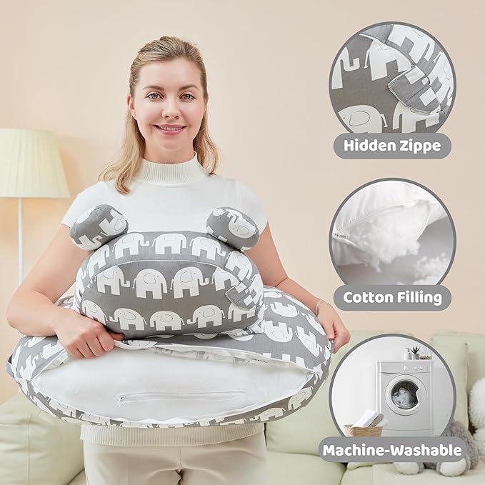 lasoftan Nursing Pillow for Breastfeeding, Breast Feeding Pillow for Mom Support, Adjustable Waist Strap and Removable Cotton Cover, Elephant