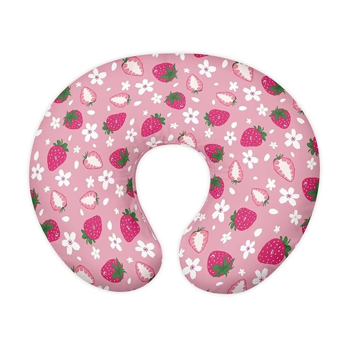 Strawberry Flower Nursing Pillow Cover with Hidden Zipper Washable Soft & Gentle on Baby Skin Breastfeeding and Bottle Feeding Slipcover, Easy to Use & Clean